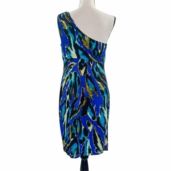 Abs Silver Label One Shoulder Multicolored Aztec Print Mini Sheath Dress - Picture 2 of 12